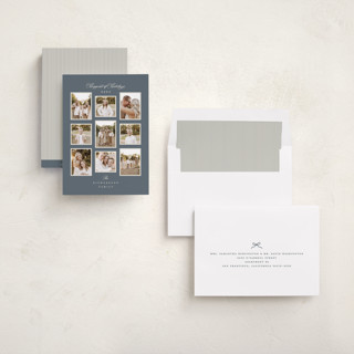 This is a dusty blue holiday photo cards with standard by Jennifer Postorino called delicate printing on recycled smooth signature in standard