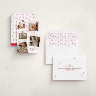 This is a poinsettia holiday photo cards with standard by Owl and Toad called personal note printing on recycled smooth signature in standard