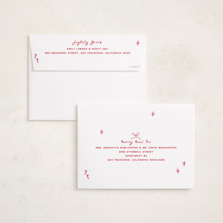 This is a poinsettia holiday photo cards with standard by Owl and Toad called personal note printing on recycled smooth signature in standard