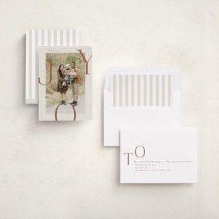 This is a cookie dough holiday photo cards with standard by Brianne Larsen called joy border printing on recycled smooth signature in standard