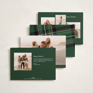 This is a hunter green holiday photo cards with standard by Cindy Reynolds called yule plaid printing on recycled smooth signature in standard