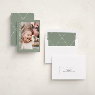 This is a sage holiday photo cards with standard by Angela Thompson called merry printing on recycled smooth signature in standard