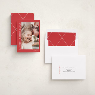 This is a poinsettia holiday photo cards with standard by Angela Thompson called merry printing on recycled smooth signature in standard