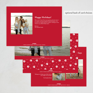 This is a candied apple holiday photo cards with standard by Everett Paper Goods called here comes santa paws printing on recycled smooth signature in standard