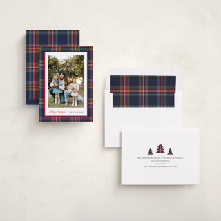 This is a navy holiday photo cards with standard by Cindy Reynolds called navy baby printing on recycled smooth signature in standard