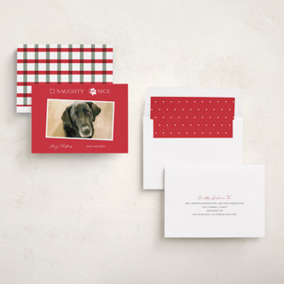This is a poinsettia holiday photo cards with standard by Kat Roberts called nice pup printing on recycled smooth signature in standard