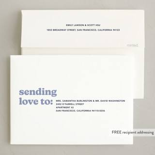 This is a periwinkle holiday photo cards with standard by Annie Clark called headline printing on recycled smooth signature in standard