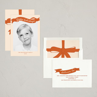 This is a pumpkin holiday photo cards with standard by Jennifer Lew called spool printing on recycled smooth signature in standard
