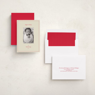 This is a crimson holiday photo cards with standard by Jen Ramsey called simply modern printing on recycled smooth signature in standard