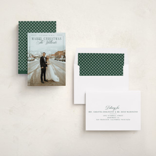 This is a mistletoe holiday photo cards with standard by Keen Peachy called marry christmas printing on recycled smooth signature in standard