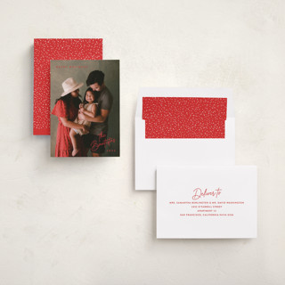 This is a berry holiday photo cards with standard by Hooray Creative called sans and signature printing on recycled smooth signature in standard