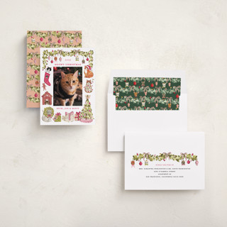 This is a cranberry holiday photo cards with standard by Sarah Knight called meowy christmas printing on recycled smooth signature in standard