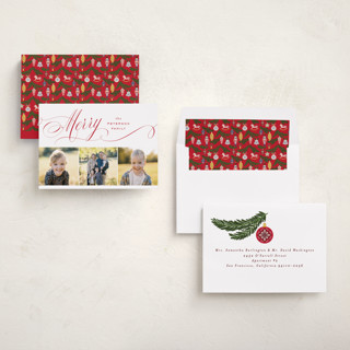 This is a cranberry holiday photo cards with standard by Janean Hinger called merrily printing on recycled smooth signature in standard