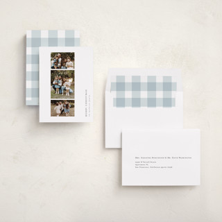 This is a snow holiday photo cards with standard by Kelly Schmidt called minimalist sidebar printing on recycled smooth signature in standard