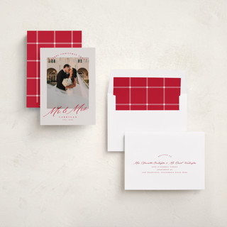 This is a tinsel holiday photo cards with standard by Pink House Press called mr. and mrs. printing on recycled smooth signature in standard