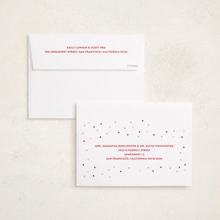 This is a cranberry holiday photo cards with standard by Katie Zimpel called happy checkers printing on recycled smooth signature in standard