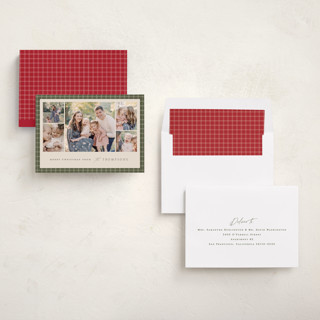 This is a pine holiday photo cards with standard by Amy Kross called checked edge printing on recycled smooth signature in standard