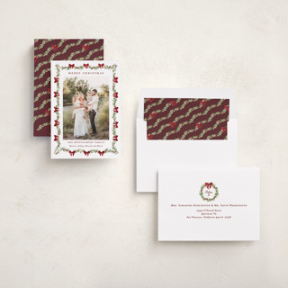 This is a berry holiday photo cards with standard by Sarah Knight called garland printing on recycled smooth signature in standard