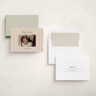 This is a salmon holiday photo cards with standard by Ellen Schlegelmilch called script & stripes printing on recycled smooth signature in standard