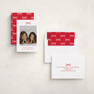 This is a candied apple holiday photo cards with standard by Kelly Watkins called mini bow printing on recycled smooth signature in standard
