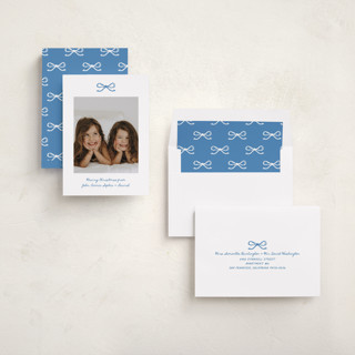 This is a blue spruce holiday photo cards with standard by Kelly Watkins called mini bow printing on recycled smooth signature in standard