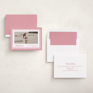 This is a berry holiday photo cards with standard by Kelly Schmidt called striped elegance printing on recycled smooth signature in standard