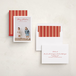 This is a candy cane holiday photo cards with standard by Benita Crandall called vintage joy printing on recycled smooth signature in standard