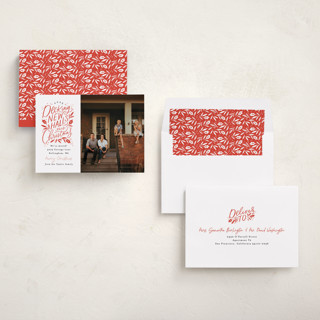 This is a holly berry holiday photo cards with standard by Alethea and Ruth called decking new halls printing on recycled smooth signature in standard