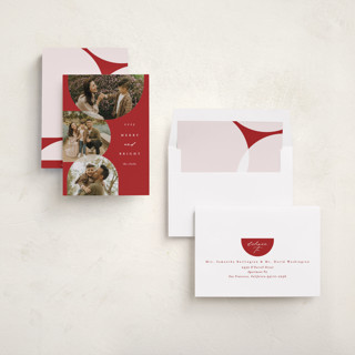 This is a berry holiday photo cards with standard by Brianne Larsen called round overlap printing on recycled smooth signature in standard