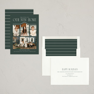 This is a evergreen holiday photo cards with standard by Angela Garrick called we moved printing on recycled smooth signature in standard