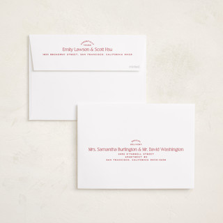 This is a cardinal holiday photo cards with standard by Owl and Toad called address arch printing on recycled smooth signature in standard