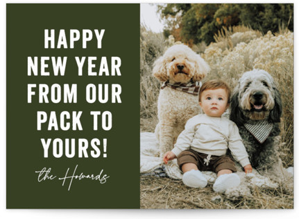 This is a evergreen holiday photo cards with standard by Brooke Chandler called our pack to yours printing on recycled smooth signature in standard