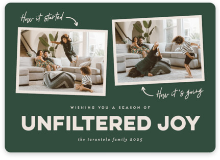 This is a juniper holiday photo cards with standard by Erica Krystek called unfiltered joy printing on recycled smooth signature in standard