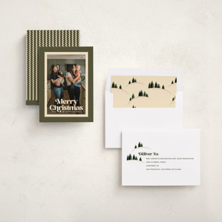 This is a pine holiday photo cards with standard by Robert and Stella called posted printing on recycled smooth signature in standard