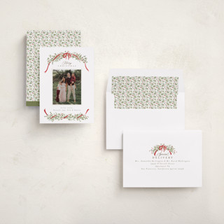 This is a holly holiday photo cards with standard by Everett Paper Goods called boughs of pine printing on recycled smooth signature in standard