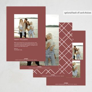 This is a burgundy holiday photo cards with standard by Michelle Taylor called scattered trio printing on recycled smooth signature in standard