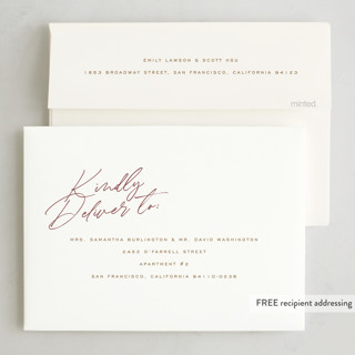 This is a burgundy holiday photo cards with standard by Michelle Taylor called scattered trio printing on recycled smooth signature in standard