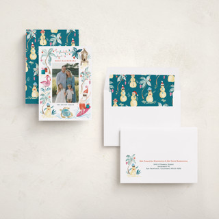 This is a sea turtle holiday photo cards with standard by Sarah Knight called merry luau printing on recycled smooth signature in standard