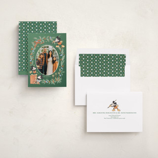 This is a balsam fir holiday photo cards with standard by Sabrin Deirani called mickey merriest wishes printing on recycled smooth signature in standard