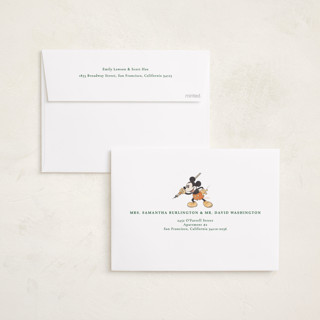 This is a balsam fir holiday photo cards with standard by Sabrin Deirani called mickey merriest wishes printing on recycled smooth signature in standard