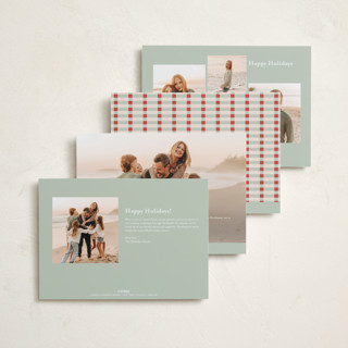 This is a tomato holiday photo cards with standard by Julie Murray called modern plaid printing on recycled smooth signature in standard