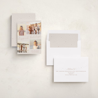 This is a taupe holiday photo cards with standard by Sarah Curry called minimal holiday gallery printing on recycled smooth signature in standard