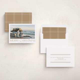 This is a tan holiday photo cards with standard by Nicole Walsh called headliner printing on recycled smooth signature in standard