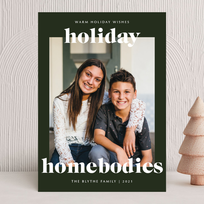 "holiday homebodies" - Funny Holiday Photo Cards in Wreath by Lindsay Stetson Thompson.