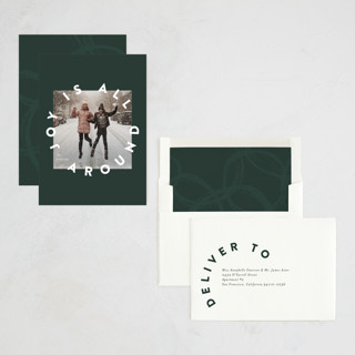 This is a forest holiday photo cards with standard by Jackie Crawford called joy is all around printing on recycled smooth signature in standard