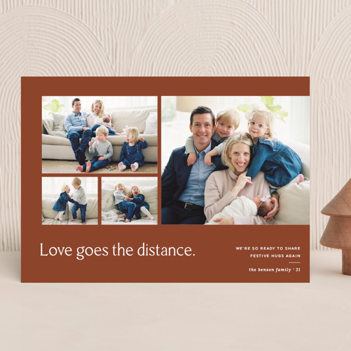 "Love Knows No Distance" - Modern Holiday Photo Cards in Terracotta by Blustery August.