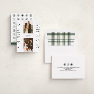 This is a fir holiday photo cards with standard by Laura Bercovich called merrily married printing on recycled smooth signature in standard