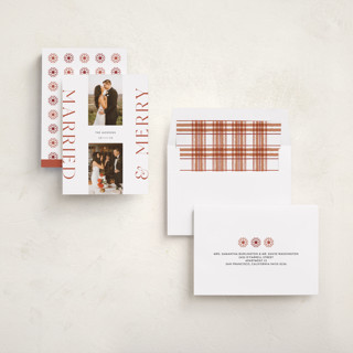 This is a maple holiday photo cards with standard by Laura Bercovich called merrily married printing on recycled smooth signature in standard