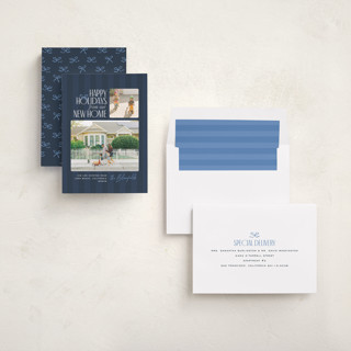 This is a blue jay holiday photo cards with standard by Owl and Toad called from our new home printing on recycled smooth signature in standard