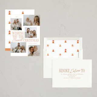 This is a tangerine holiday photo cards with standard by Jackie Crawford called quill pen five printing on recycled smooth signature in standard